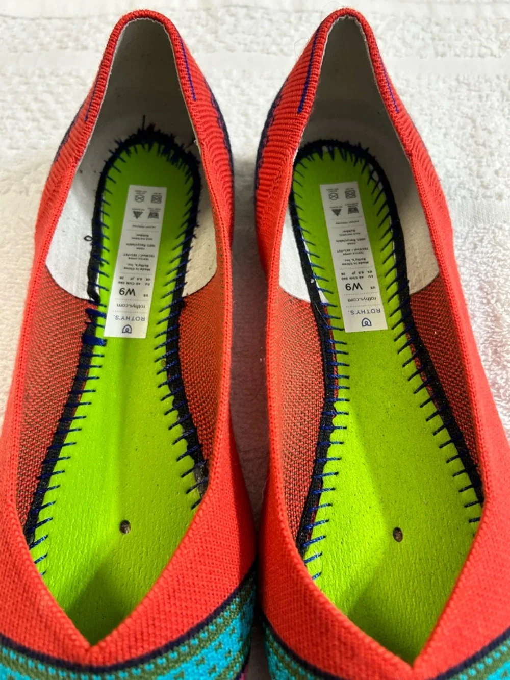 Rothy’s Merino Wool Collection Point Toe Blaze Ribbon Stripe Flats Womens Size 9